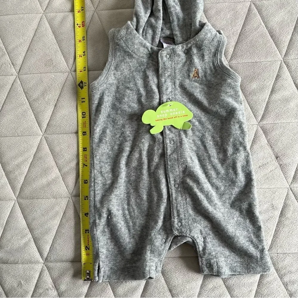 NEW Baby Gap Terry Towel Summer Snap Onesie with Removable Hood Shortall Grey